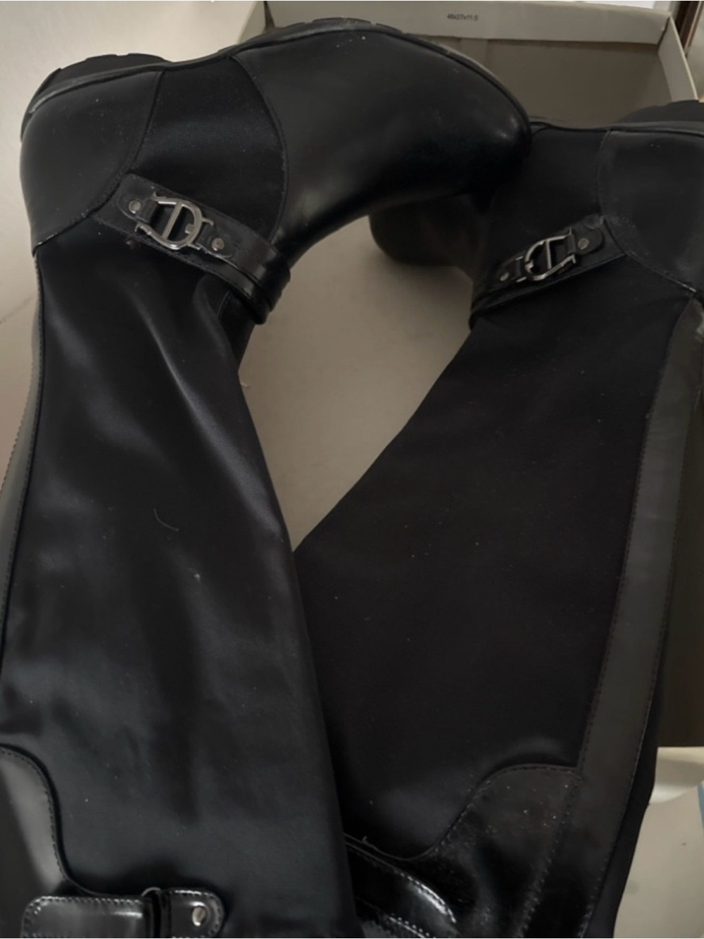 Etienne Aigner Tall Riding Boots with Silver Buckle Detail